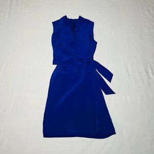 Liz Claiborne 100% Silk Wrap Midi Dress - Blue - M